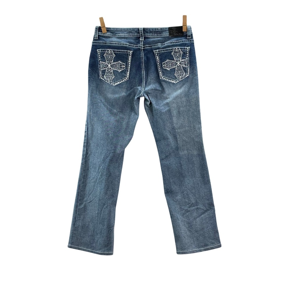 Cedar Rose Straight Leg Jeans Womens‎ 31 Blue Denim Rhinestone Contrast Stitch